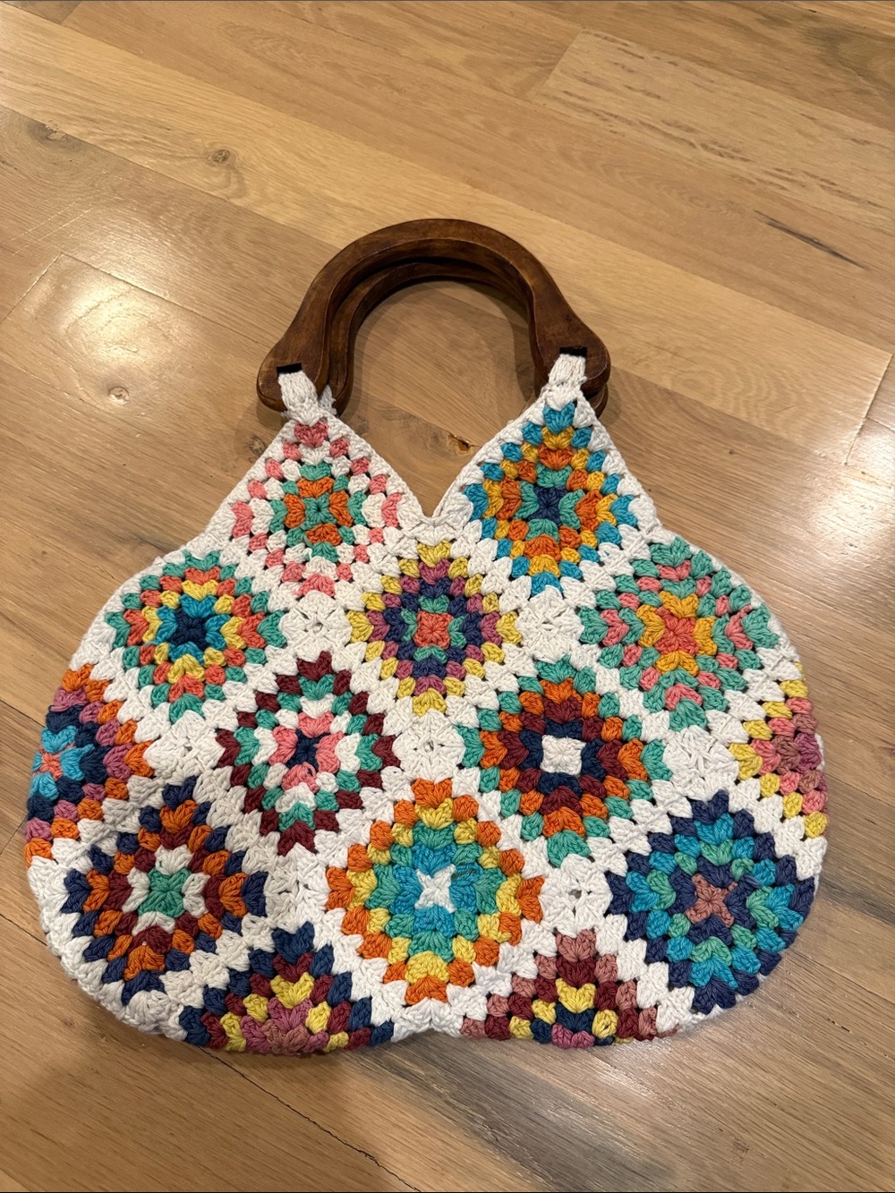 Noonday Collection Multicolor Crochet Tote with Wooden Handles